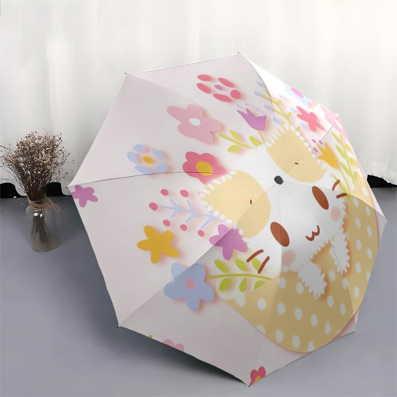 Mashumaro Automatic Folding Umbrella Simple 8 Rib Design, Bright Cartoon Pattern, Durable Iron Frame, Suitable For Travel, Outdoor, Beach Cu