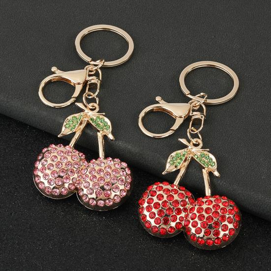 Cherry Keychain Sparkling Rhinestones Lobster Clasp Keyring Cute Fruit Bag Charm Birthday Gift for Women Girls