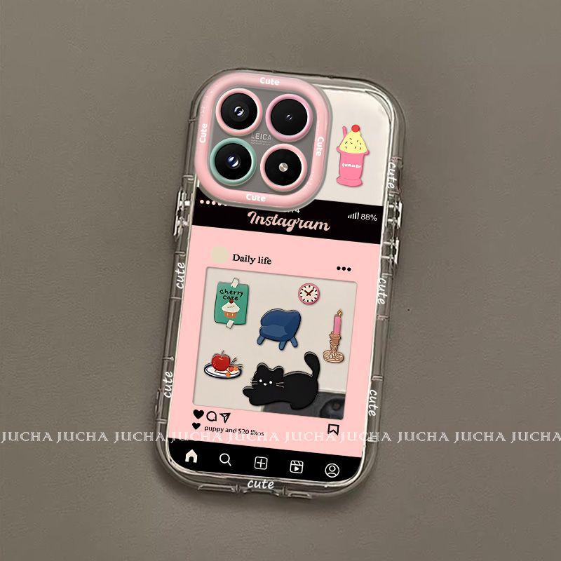 Xiaomi 17/17 Pro Full Coverage Anti-Fall Phone Case with Lanyard - Mirror Black Cat Design