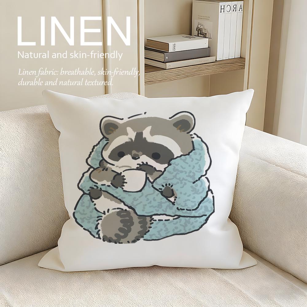 

Cute Little Raccoon Cushion Cover Pillowcase Set Pcs x x Breathable Washable Sofa Cushion Cover 30X30cm