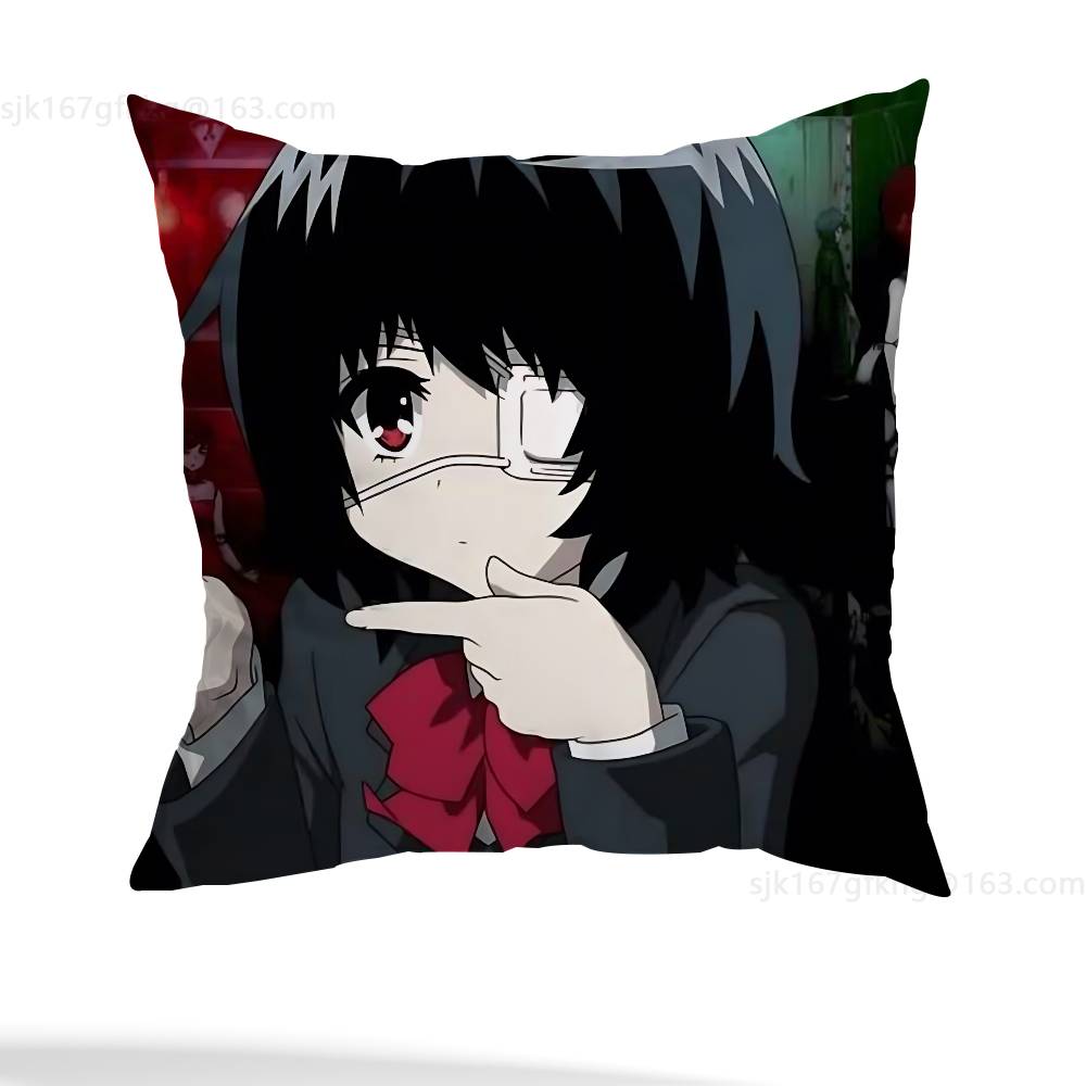 A-Another Mei Misaki Pillow Case Square Double-Sided Printing Short Plush Sofa Cushion Cover Bedroom Bedside Pillow