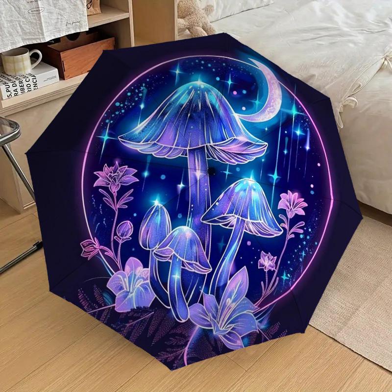 1pc Fantasy Mushroom Night Scene Umbrella with Plastic Handle,Suitable for All Seasons Home Travel Outdoor UmbrellaDD1557