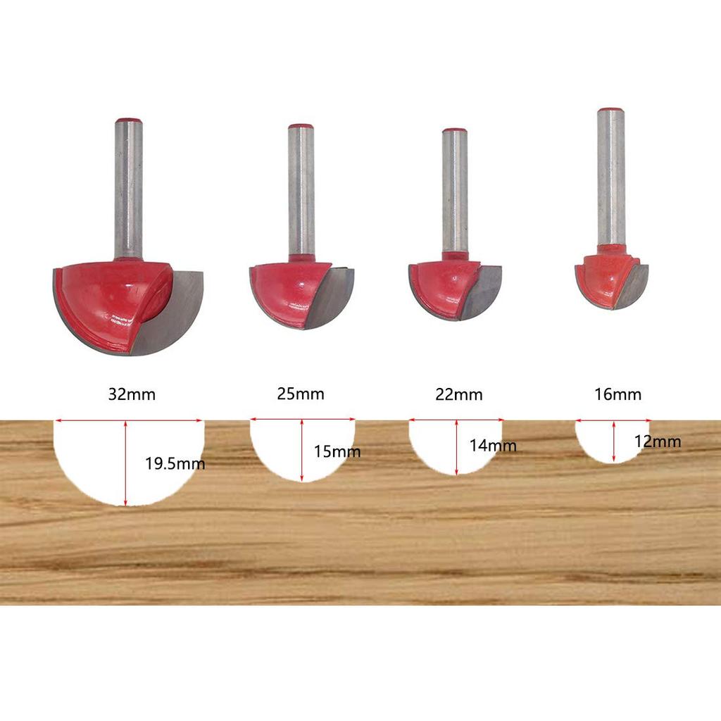 SeonFook Set of 6mm Carbide Router Round Nose Router Bits for Electric Router Bits for Woodworking 4-Piece U-Groove Bits, 6.35mm Shank, Trimmers,