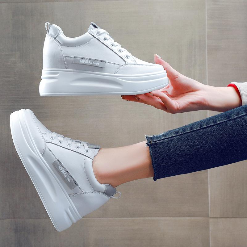 Harajuku Hollow Breathable Inner Height Increase Women Shoes Lace-up Slope Heel Versatile Thick Bottom Sports Shoes Trendy