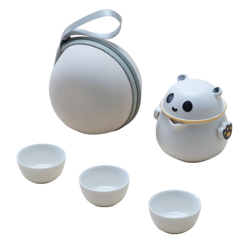 Panda Traveling Tea Set Portable Outdoor Tea Maker Cup One Pot Three Cups 2025 New Business Accompanying Gift