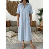 Nuovo Vestito Polo Monopetto a tinta unita con bavero da donna, Vestito Casual Stile Europeo Americano