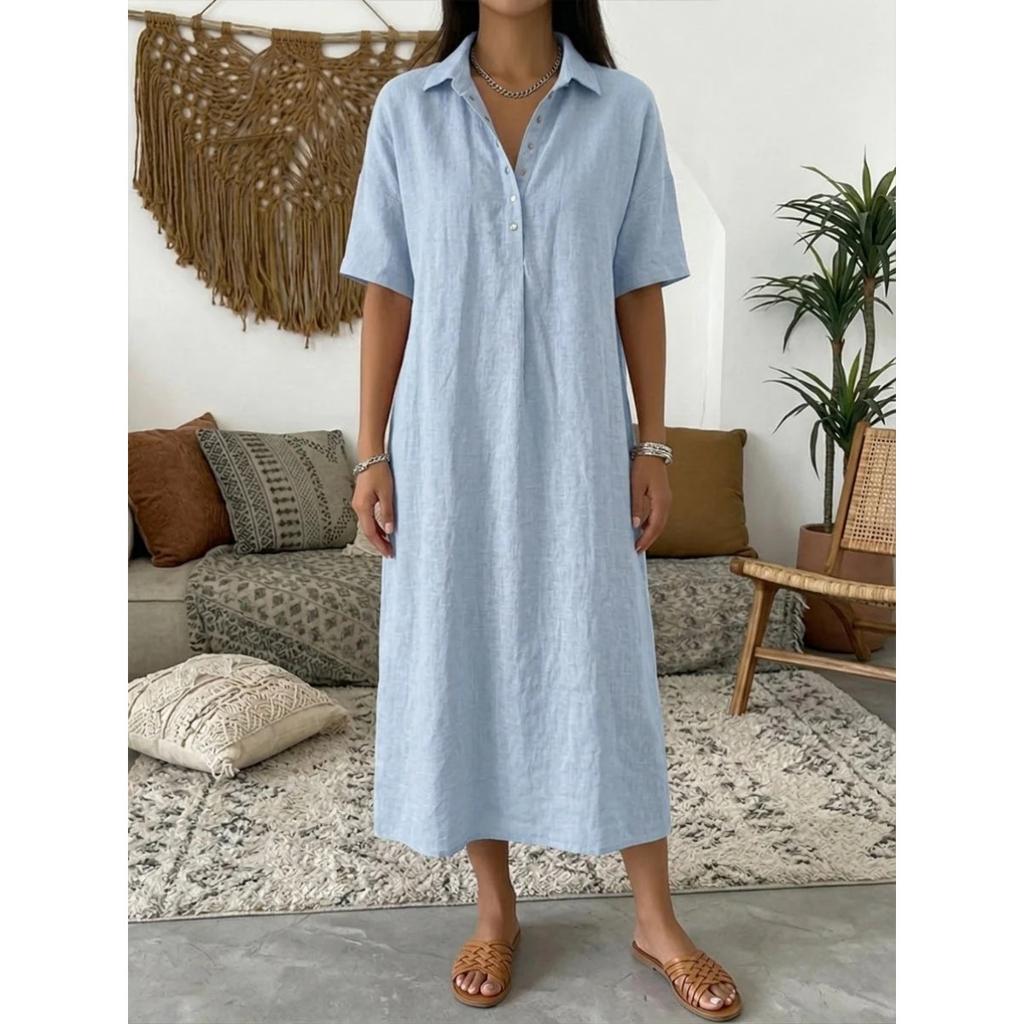 Nuovo Vestito Polo Monopetto a tinta unita con bavero da donna, Vestito Casual Stile Europeo Americano