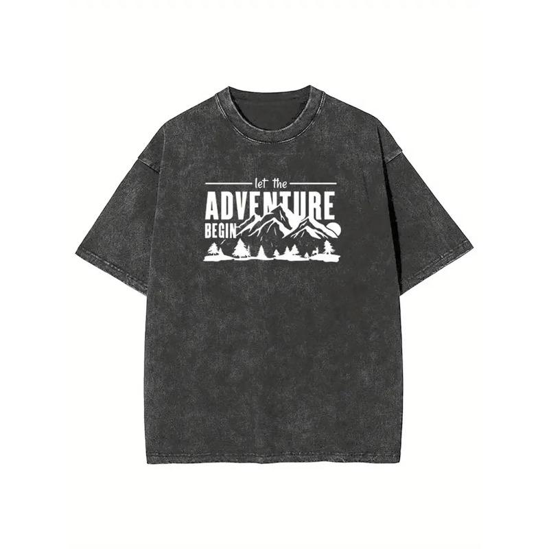 

European Size Men S Vintage Washed T-Shirt | Streetwear Tee With Mountain Graphic And Print, All-Season Casual Shirt, Machine Washable, Holiday Gift S чёрный