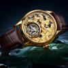 Swiss 18k Gold Tourbillon Men's Automatic Skeleton Watch with Leather Strap