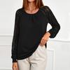 Damen Modisches Einfarbiges Rundhals Langarm Spitzen-Patchwork Freizeit-Pullover T-Shirt Top