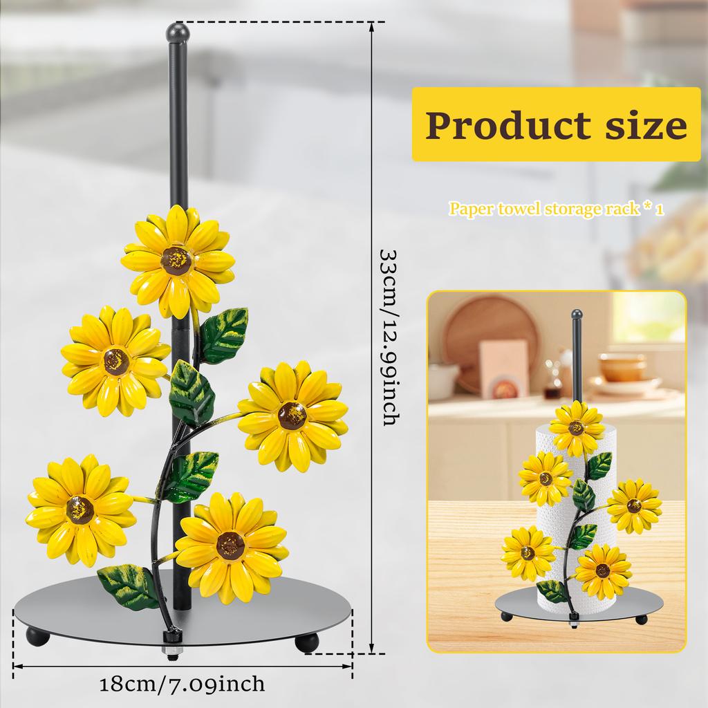 Kitchen Roll Holder Vintage Paper Towel Stand Sunflower Decor Iron Kitchen Roll Stand Vertical Paper Towel Storage Rack for Home
