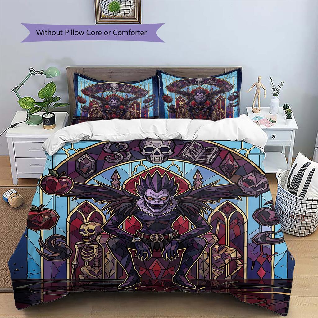 Death Note Pattern Bedding Quilt Set Quilt Cover Pillowcase Home Decoration Birthday Gift (1 * duvet cover + 2 * pillowcase, without core)