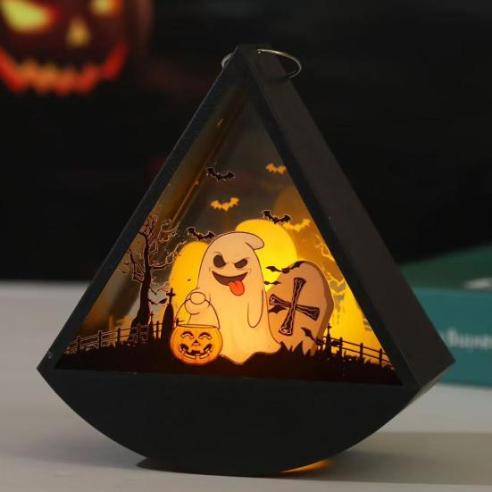 Decorative Lights for Home Halloween Triangle LED Lantern, Tumbler Shape Night Light with Witch Ghost Unique Decorations Pumpkin, Battery Operated