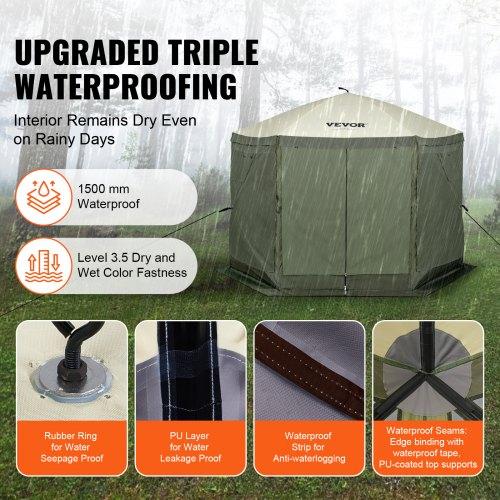 VEVOR Pop Up Gazebo Tent, Pop-Up Screen Tent 6 Sided Canopy Sun Shelter with 6 Removable Privacy Wind Cloths & Mesh Windows