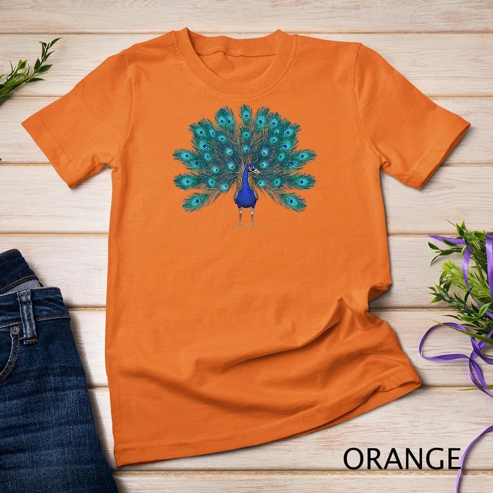 Blue Peacock Print T-Shirt Teal Feathers Clothes Unisex T-shirt 6 S