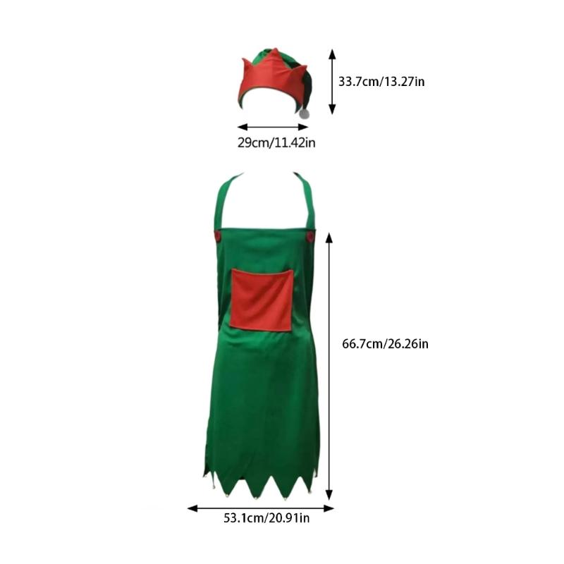 Elf Apron Cooking Aprons Kitchen Apron Christmas Apron and Hat Set Waitress Apron Christmas Elf Hat for Women Man