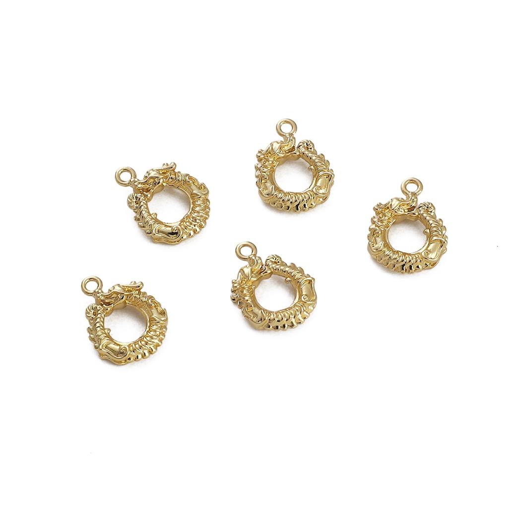 1pc 14K Gold Plated Brass Chinese Dragon Charm Pendant for Earring Bracelet Necklace DIY Jewelry Making Accessories
