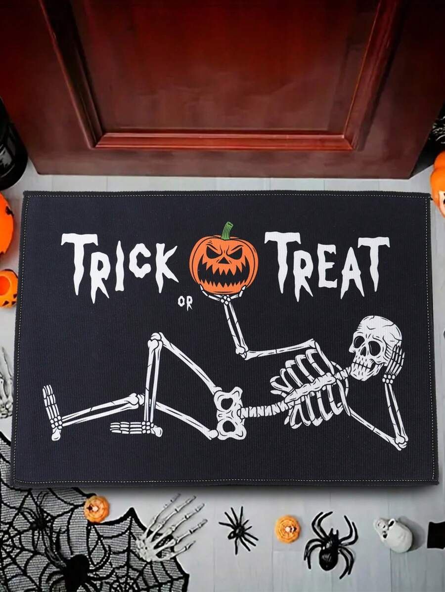

VIKAMA Halloween Skeleton Rug Trick or Treat Doormat Indoor Outdoor Entrance Welcome Floor Mat Holiday Ambiance Home Decoration 40x60cm 16x24inch