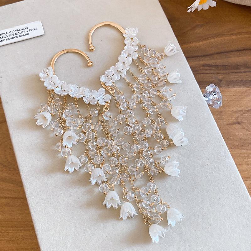 Flower Fairy~ Flower Tassel Pearl Ears Hanging Super Fairy Sweet Holiday Wind Earrings Design Feeling Huge Good-looking Earrings