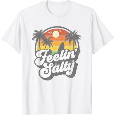 Feeling Salty Island Vacation Surfing Palm Retro Beach Gift T-Shirt
