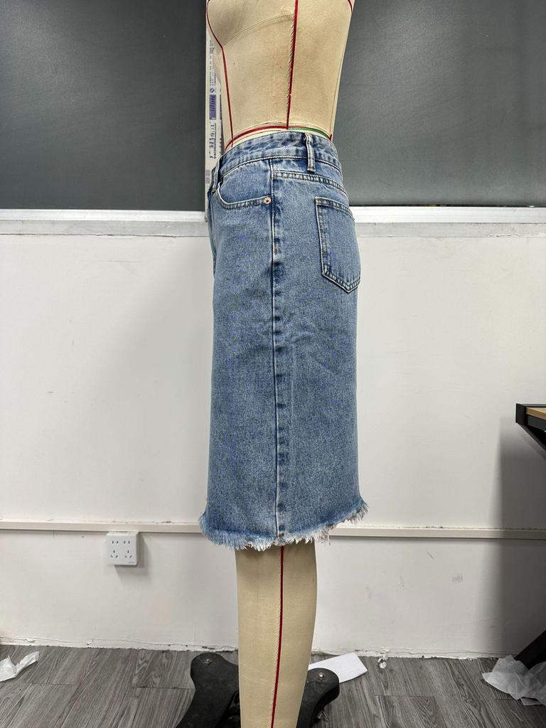 Women's High-Waisted Mid-Length Split Denim Skirt - European & American Style