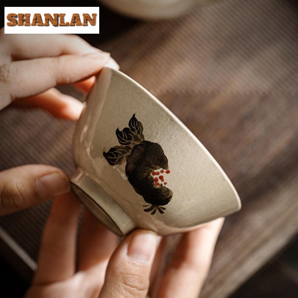 100ml Hand-painted Pomegranate Tea Cup Underglaze Color Master Single Cup Powder Yin Mug Coarse Tasting Tea Bowl Kung Fu Teaset