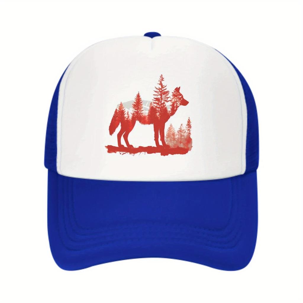 Wolf Forest Silhouette Print Trucker Hat Casual Adjustable Baseball Cap Outdoor Sun Protection