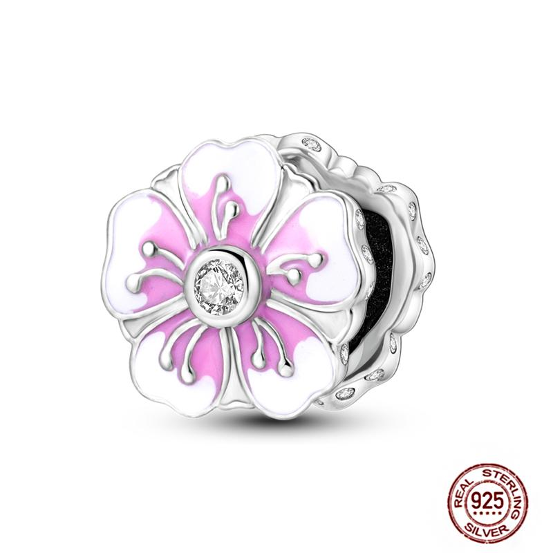 Colorful Heart Murano Glass Flower Travel Pink Charm Bead Components Copper Metal Compatible With Authentic Original Bracelet High Quality Fine