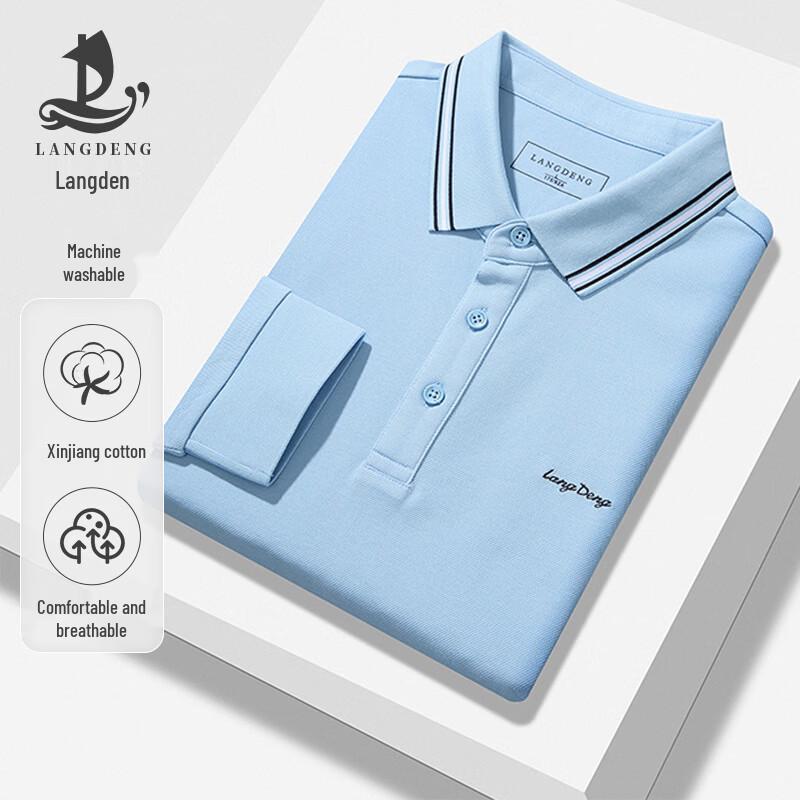 Langdeng Men's Lapel Long-Sleeve Business Polo Shirt