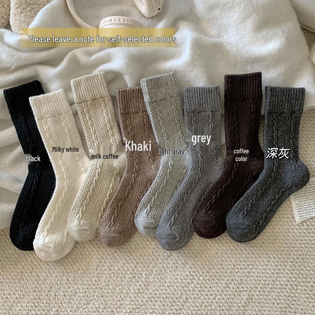 Women's Fleece-Lined Wool Socks - Warm Cable Knit Mid-Calf Slouch Socks for Autumn/Winter Postpartum or Floor Use