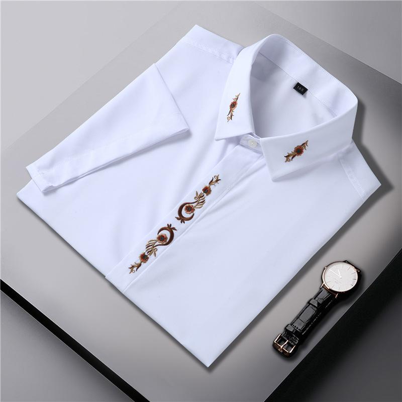 

Негабаритная рубашка с короткими рукавами, мужская летняя тонкая деловая повседневная рубашка с вышивкой XXXL/185 белый