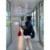 Women Stand Collar Zip Up Striped Sleeve Oversized Sweatshirt Jacket