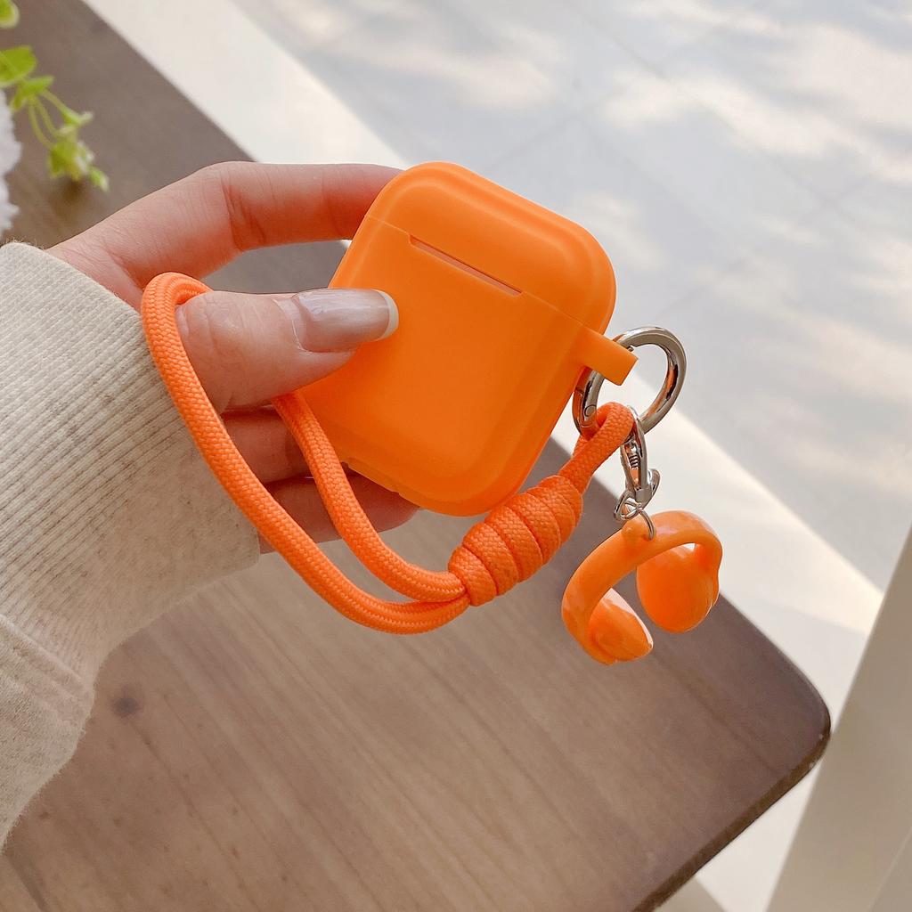 Solid Color Soft Case for Apple Airpods 1 2 3 4 Pro 2 3 Wireless Earphone Cover Wrist Strap Cute Headphone Pendant Charging Box