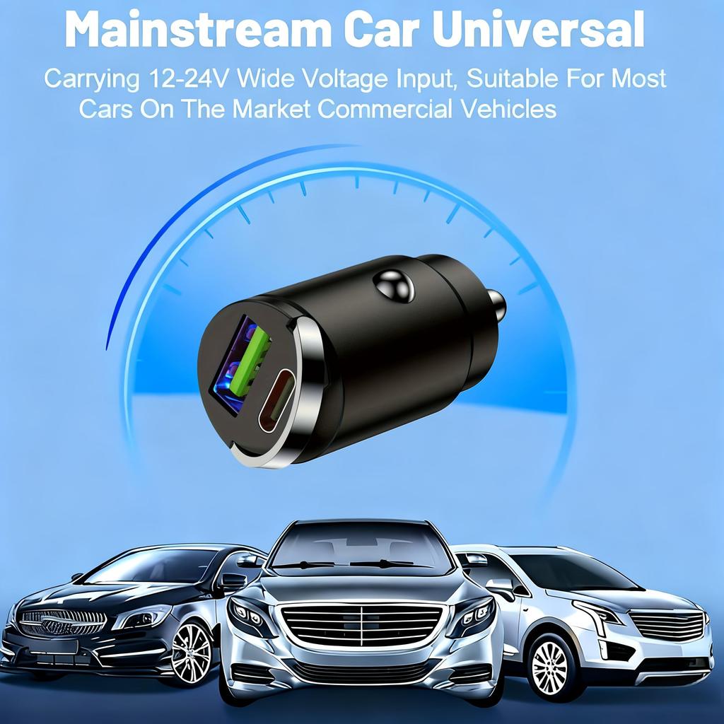 200W Compact Car Charger USB Fast Charging Adapter Dual Port Mini Phone Charger