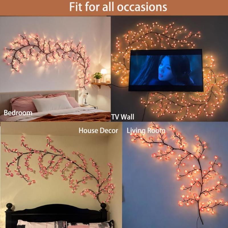 Rosa Pflaumenblüten-Rankenlampe LED-Blütenzweiglicht mit Fernbedienung 8 Modi Girlande für Schlafzimmerwand Innen Hochzeits-Weihnachtsfeier-Dekoration