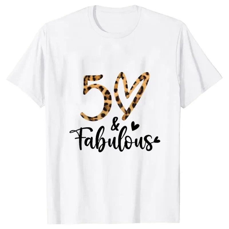 Women 50th Birthday Party T-shirts Birthday Squad Crew Tee Chapter Hello 50 Fabulous Leopard Graphic Tops Harajuku Summer Tshirt