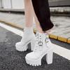 Autumn Women Ankle Boots Party Thick High Heels Female Shoes Black Gothic Buckle Lace-up Short Boots