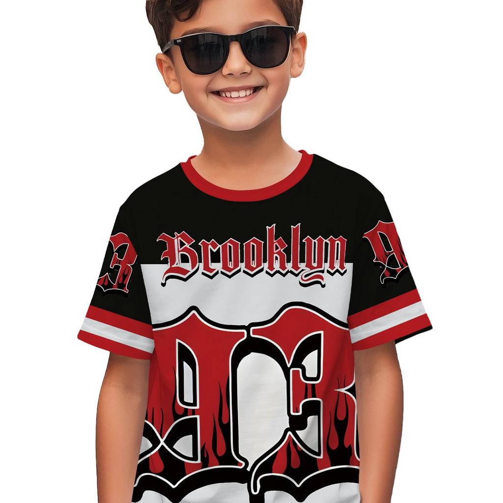 Children's round neck T-shirt, digital printed T-shirt, handsome casual clothing, daily outdoor sports