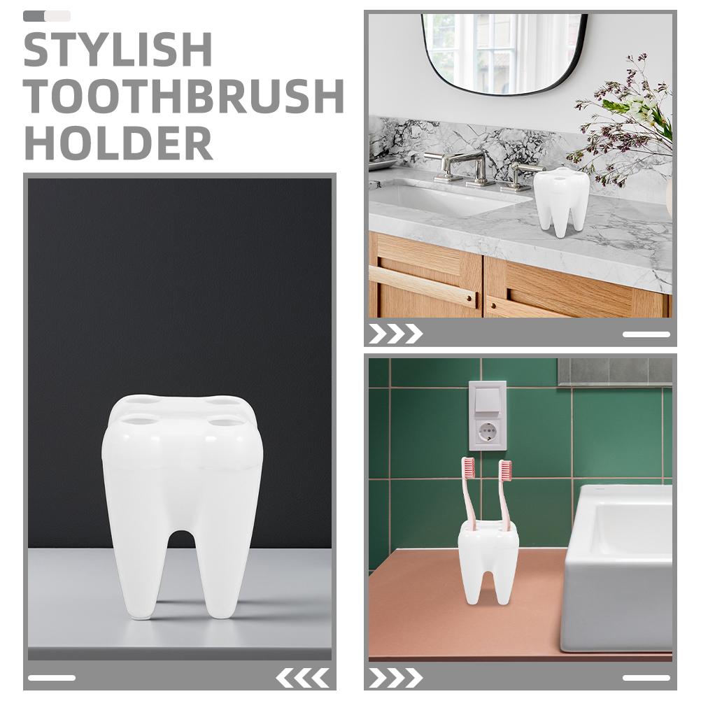 Toothbrush Holder Bathroom Accessories Cartoon Tooth Shape Multihole Storage White Child Friendly Design Breathable
