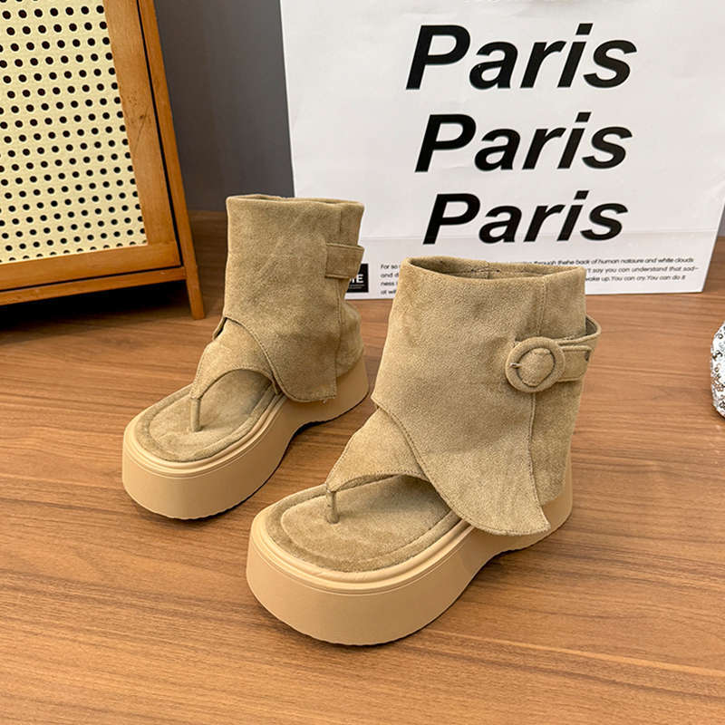 Mezzanine sandals women's new summer suede niche design thick-soled cool boots retro women's shoes