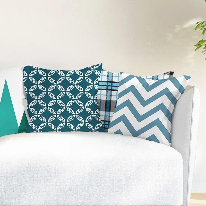 Blue Color Pillow Cover Geometric Print Pillowcase Square Pillow Case  18x18 inches Decorative Pillows For Car/bed /sofa