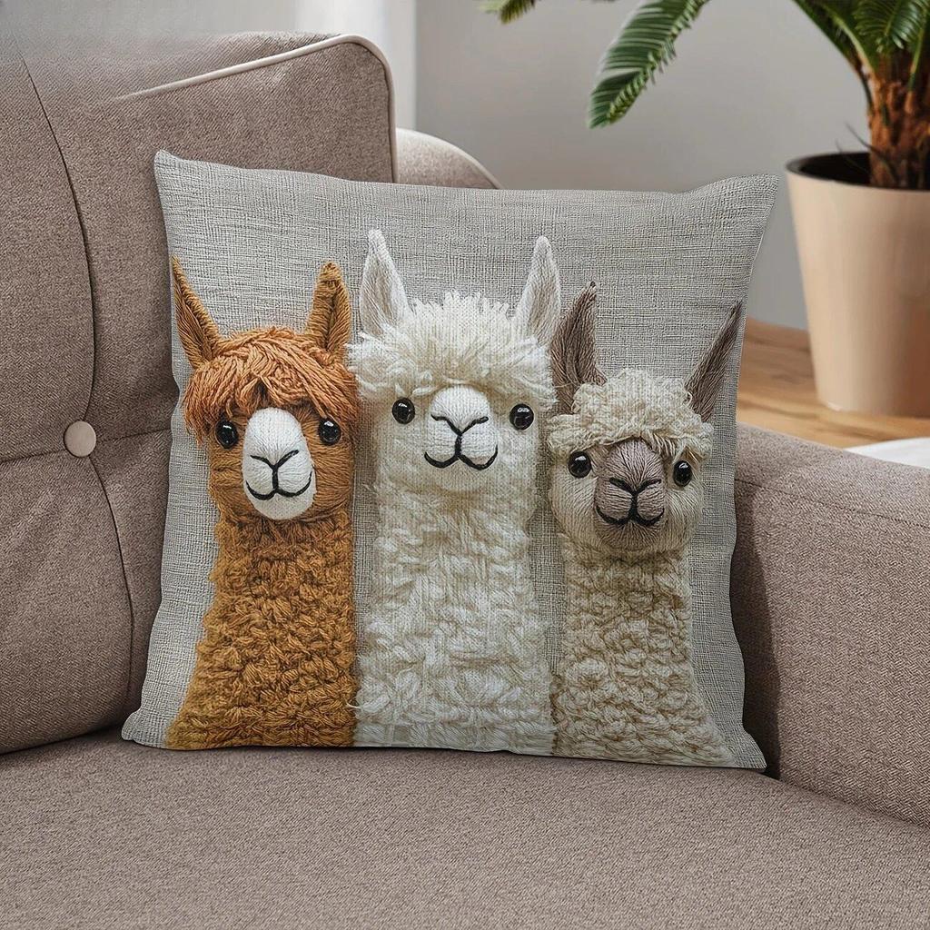 Modern Vintage Alpaca Friends Double Sided Print Zippered Pillowcase