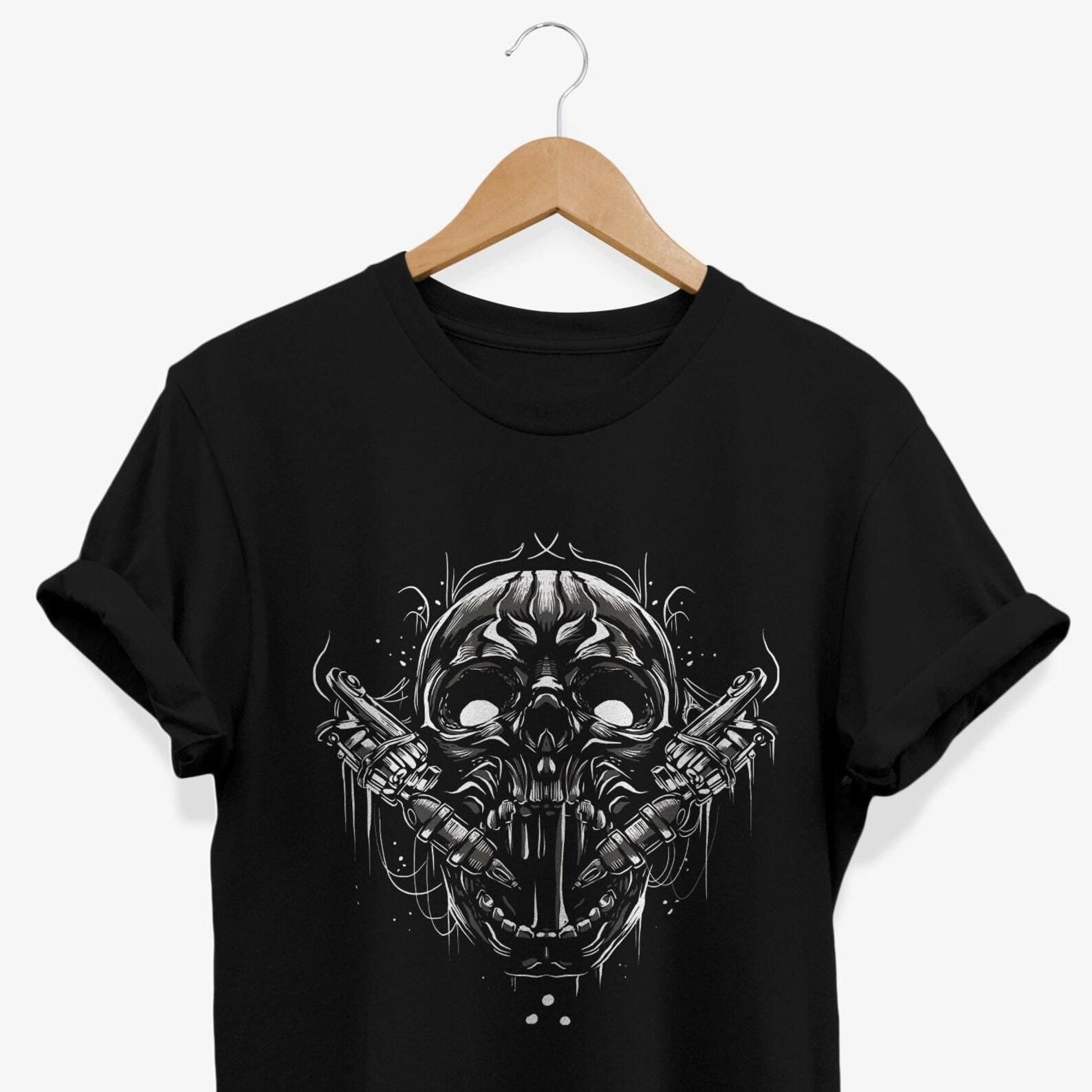 Skeleton Skull Tattoo T-shirt: Goth Graphic Tee L