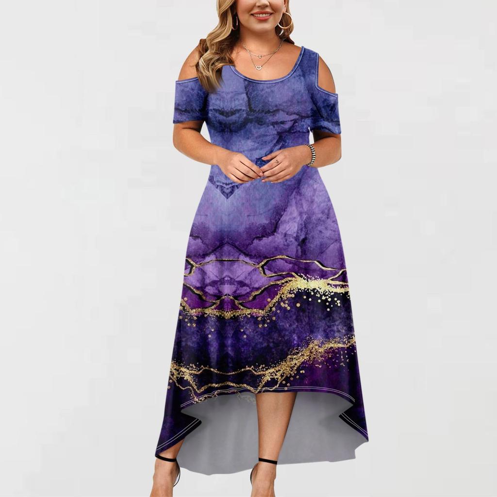 Women's Casual Fashion Printed Dress Round Neck Short Sleeve Pullover Dresses