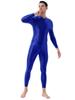 Men Glossy Bodystocking Smooth Long Sleeve Oil Shiny Full Body Bodysuit Tights Swimsuit Gym Fitness Gymnastics Performance