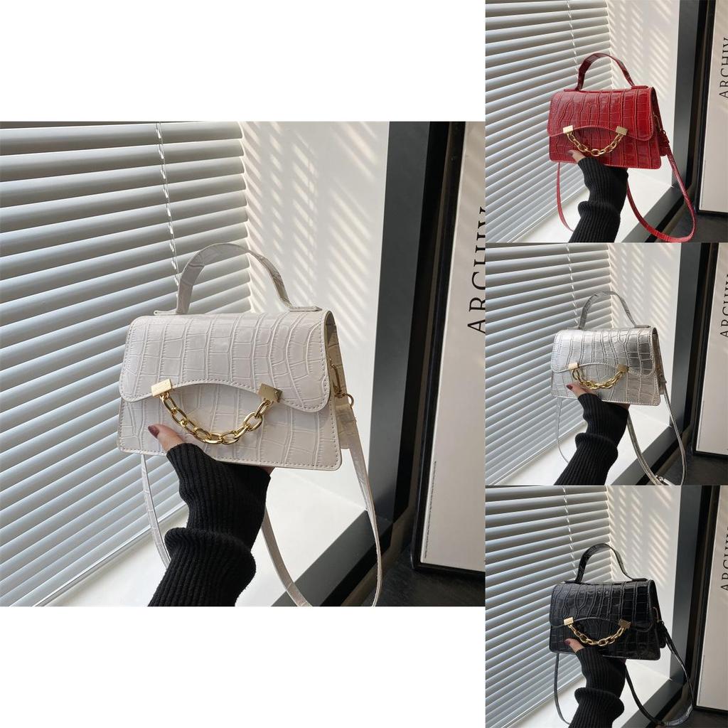 Fashion Solid Color Stone Texture Gold Chain Decor Women Shoulder Bag For Daily Casual Use