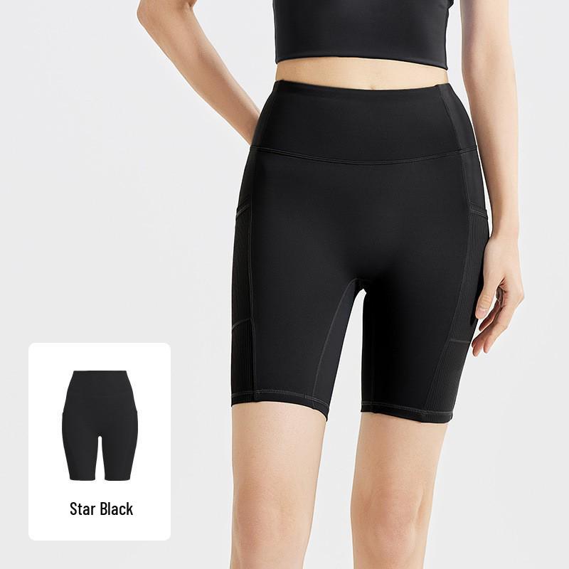 

High-Waist Striped Pocket Yoga Shorts with Tummy Control & Butt Lifting M