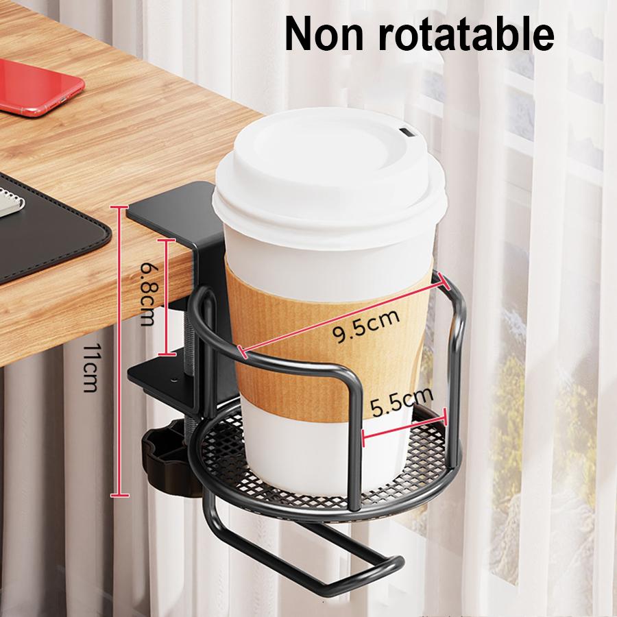 

2 in 1 No Drill Desk Cup Holder Adjustable Upgraded Arm Clamp Stand 360 Degree Rotating Table Edge Clamp Anti-Fall Cup Holder