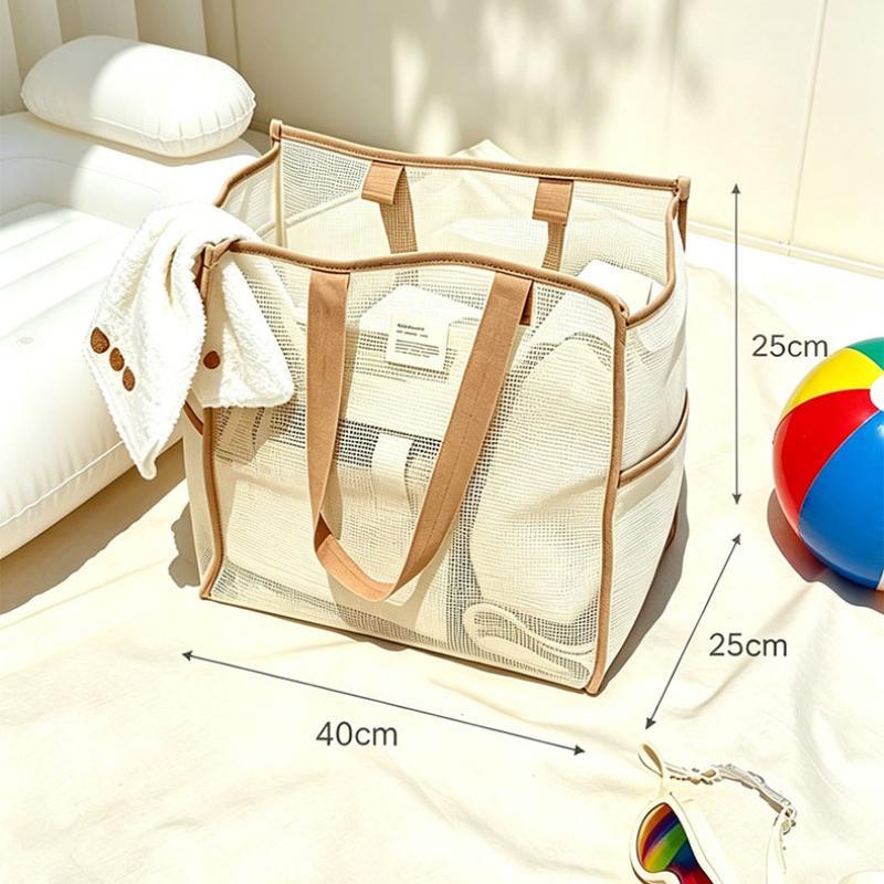 Transparent Mesh Beach Tote Bag Carry All Large Capacity Lightweight Women Storage Bag for Swimming Gym Beach Trips