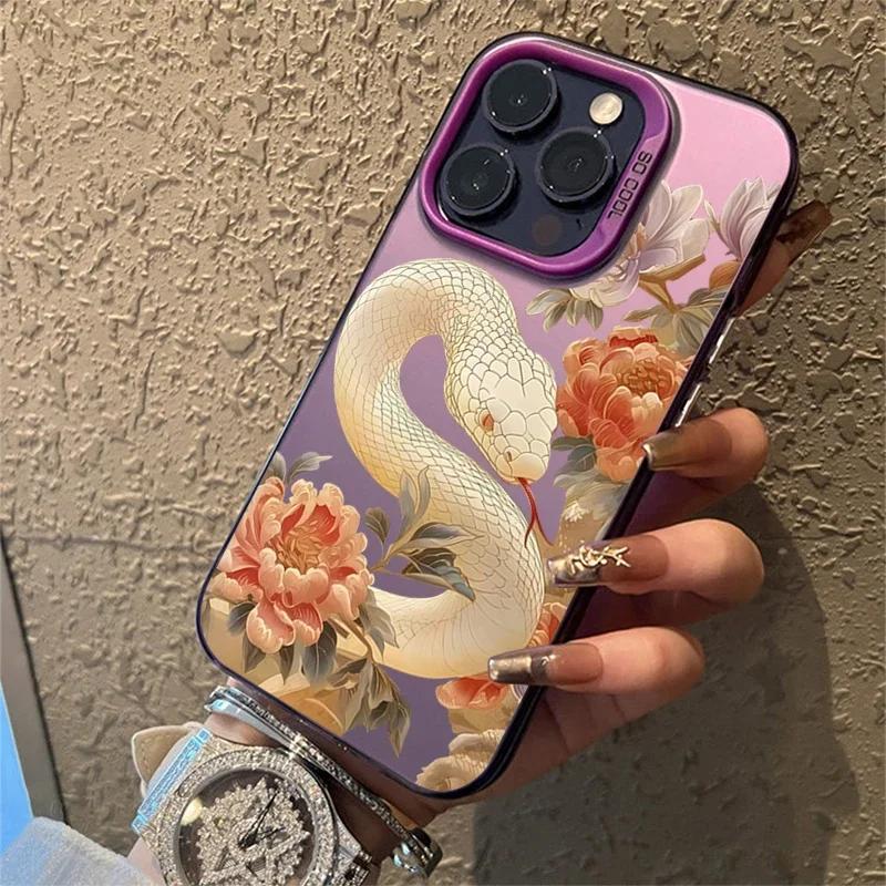 Luxury Snake Year Anti-drop Armour Case For iPhone 16 15 Pro Max 15 14 13 12 11 Pro X XR XS 7 8 Plus Lens Protect Plating Cover